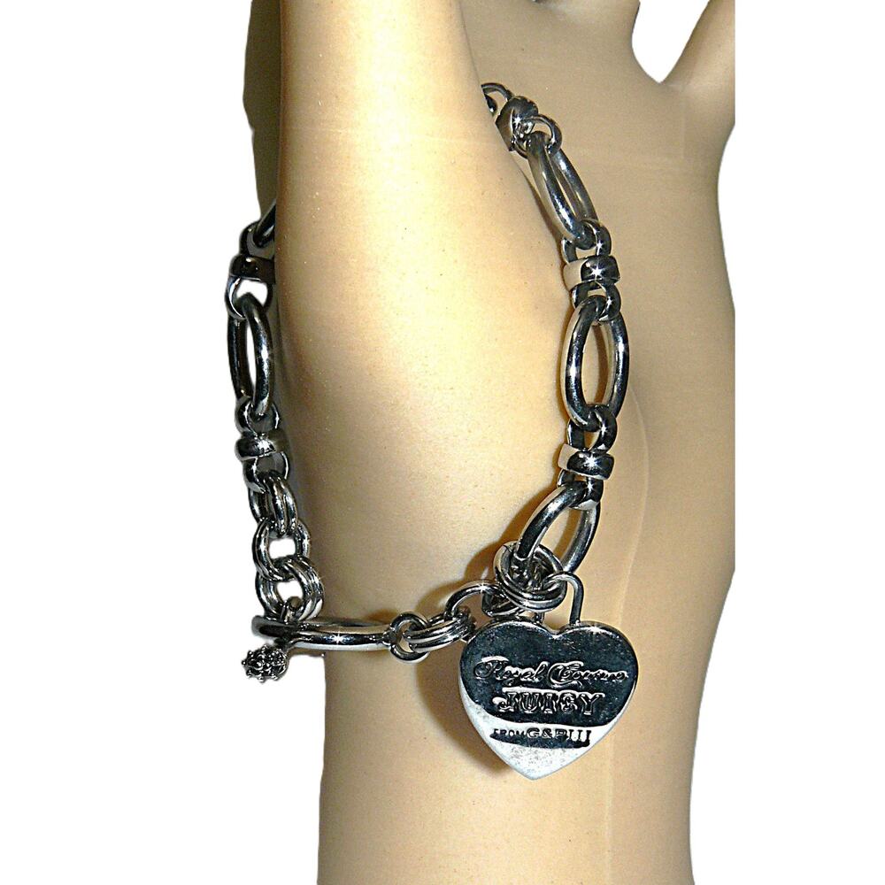 Vtg Juicy Couture Silver-Tone Charm Bracelet Heart Pendant Toggle Clasp 7.5" Y2K - Picture 2 of 4